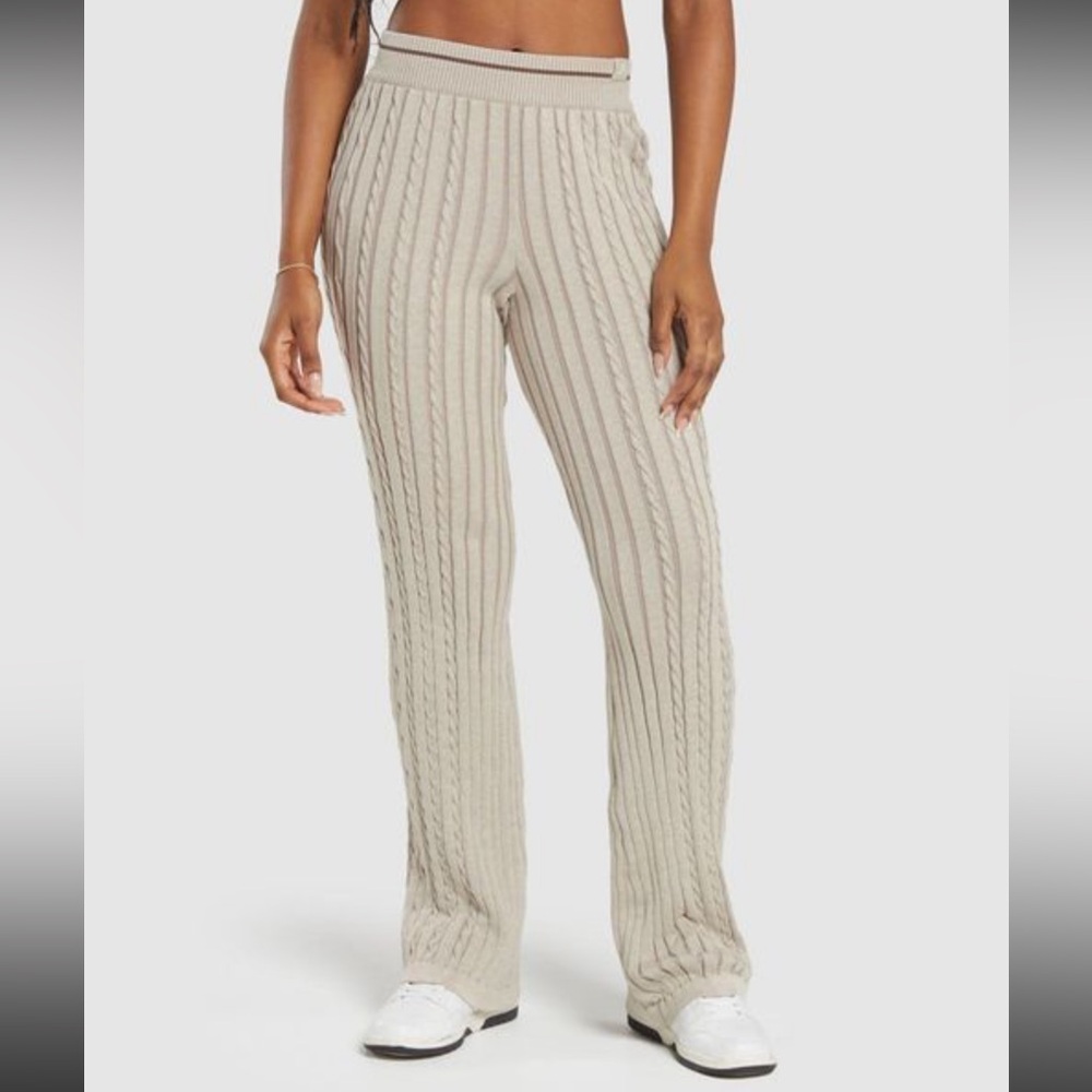 Gymshark Ribbed Knit Pants in Beige Size XL